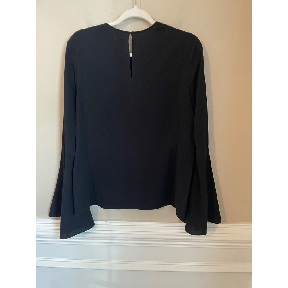 FRAME Black Bell Sleeve Keyhole Back Stretch Crepe Blouse Size M - Picture 2 of 7